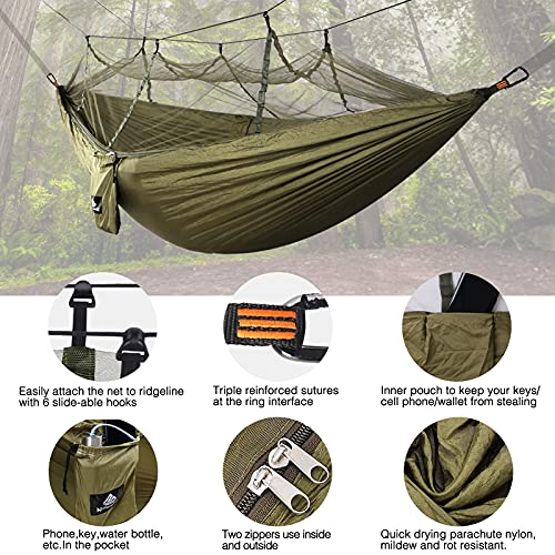 NatureFun Mosquitero Hamaca Ultra Ligera para Viaje y Camping | 300kg de Capacidad de Carga,Transpirable, Nylon de Paracaídas de Secado Rápido | 2 x Mosquetones Premium,4 x Correas de Nylon Incluidas