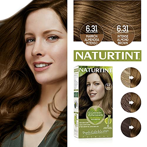 Naturtint Coloración Permanente 6.31 Marrón Almendra Intenso, Sin Amoniaco, 100% Cobertura de canas. Ingredientes Naturales. Pack de 3