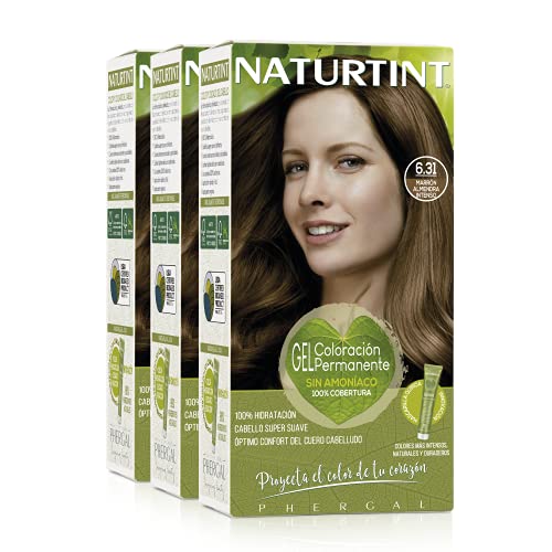 Naturtint Coloración Permanente 6.31 Marrón Almendra Intenso, Sin Amoniaco, 100% Cobertura de canas. Ingredientes Naturales. Pack de 3