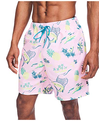 Nautica Men's Sustainably Crafted 8" Nautical Print Swim Short, Pale Orchid, Medium