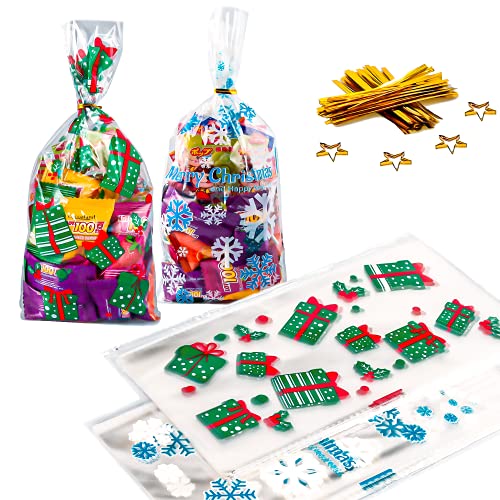 Navidad Bolsas de plástico de celofán Transparente 100 Bolsitas de Bolsas de plástico para Galletas Galletas Dulces Tortas de Dulces Magdalenas de Chocolate PiruletaBolsas de Decoracións (C)