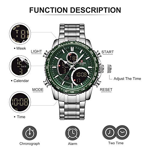 NAVIFORCE Reloj Digital Hombres Lujo Acero Inoxidable Cuarzo Analógico Relojes Impermeables Moda Negocio Cronógrafo Militar Reloj de Pulsera Multifuncional