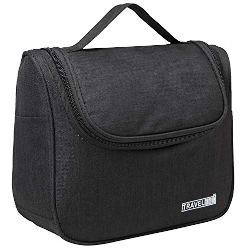 Neceser Hombres Mujeres, Kasgo Impermeable Bolsa de Aseo Bolso de Tocador Dopp Kit Estuche de Viaje para Maquillaje Bolsa de Cosmeticos Diario Bolsa de Lavado con Gancho Robusto Negro