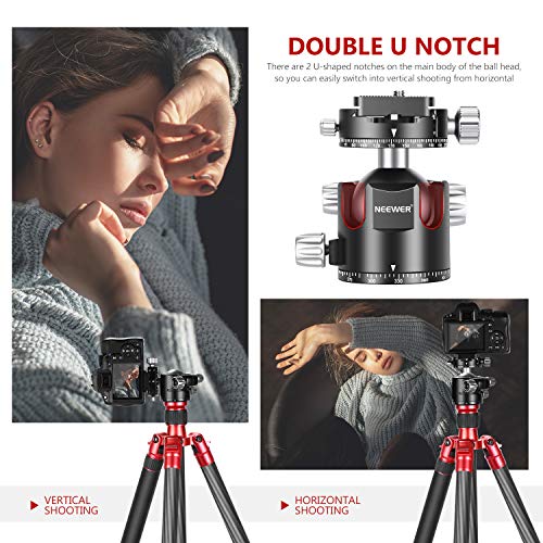 Neewer 44mm Cabezal Bola Bajo Perfil Cabezal Trípode Cámara Panorámica con Placa QR 360° y Abrazadera CNC Metal Doble Muesca en U para Cámaras DSLR Trípodes Monopie Carga 25kg Modo Vertical/Horizontal