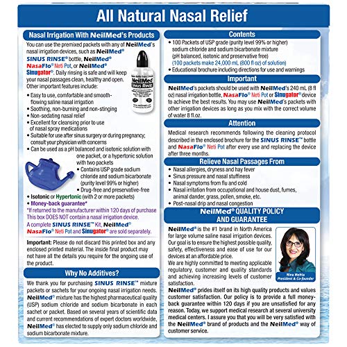 NeilMed Sinus Rinse Kit de enjuague nasal salino, 120 unidades