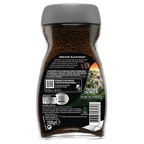 NESCAFÉ BLACK ROAST aroma y sabor intenso, café soluble, 100 % café, frasco de vidrio, 200 g