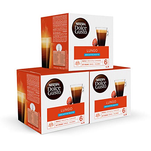 Nescafé DOLCE GUSTO Café LUNGO DESCAFEINADO, Pack de 3 x 16 Cápsulas - Total: 48 Cápsulas