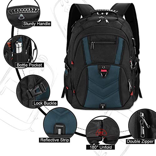 NEWHEY Mochila Portatil 17.3 Pulgadas Hombre con Puerto de USB Grande Mochila para Portátil 17 Pulgadas Impermeable Viaje Negocio Universidad Negro (Azul)