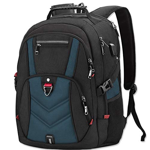 NEWHEY Mochila Portatil 17.3 Pulgadas Hombre con Puerto de USB Grande Mochila para Portátil 17 Pulgadas Impermeable Viaje Negocio Universidad Negro (Azul)