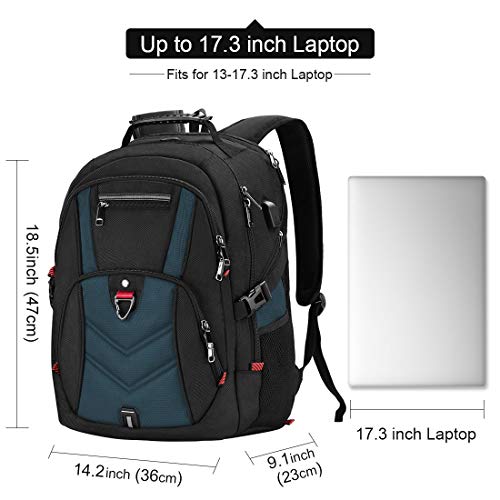 NEWHEY Mochila Portatil 17.3 Pulgadas Hombre con Puerto de USB Grande Mochila para Portátil 17 Pulgadas Impermeable Viaje Negocio Universidad Negro (Azul)