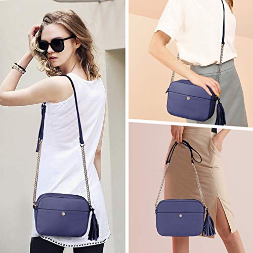 NEWHEY Pequeño Bolso Bandolera Mujer Bolsos de Hombro Cuero PU Elegante Cadena Mensajero Crossbody Bag Trabajo Moda Diario Vida Azul real