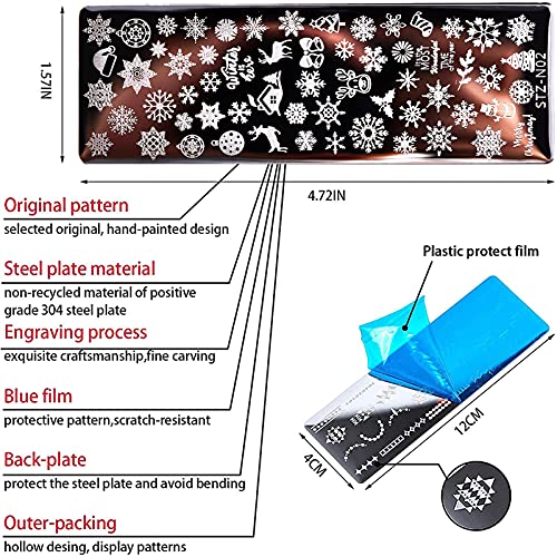 NICENEEDED Kit de Estampado de Uñas Navideñas NICENEEDED, 4 Uds Plantillas de Sellos de Uñas Y 1 estampadores de Uñas Y 1 placas de Uñas Raspador de Uñas Herramienta de Manicura Placas