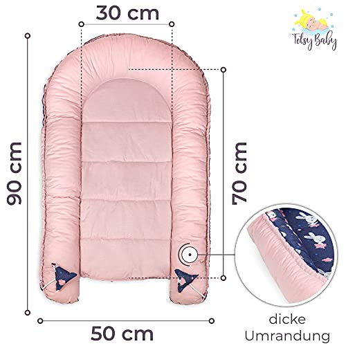 Nido para Bebe 90x50 cm - Reductor de Cuna Nido Bebe Recien Nacido algodón con Certificado Oeko-Tex Libra Sobre Granada y Fondo Rosa