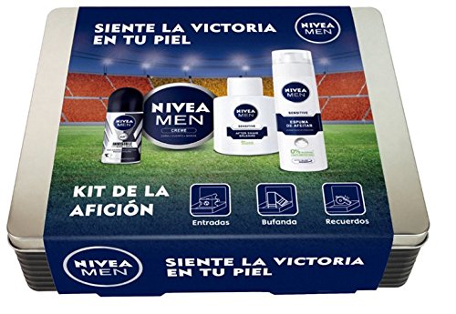 NIVEA MEN Kit de la afición con 4 productos de baño, caja de regalo para hombre con bálsamo y espuma de afeitar, crema hidratante y desodorante, set de regalo
