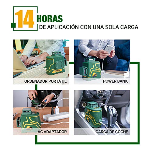 Nivel láser verde 45m POPOMAN,Nivelador Láser Cruzado,2x360° Horizontal y Vertical,Líneas Cruzadas,Batería de Litio Recargable USB,Autonivelación,Modo de Pulso,de IP54 con Soporte Magnético,MTM340B