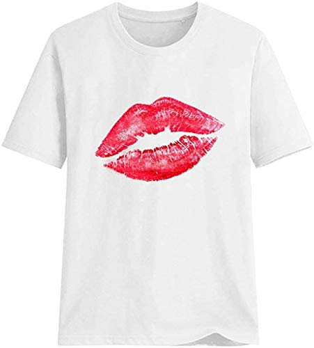 NOBRAND Novelty Red Lips Graphic Tees para las mujeres de verano casual de moda cuello redondo de manga corta chiste camiseta de tamaño más personalidad tops blusa Negro blanco XXL