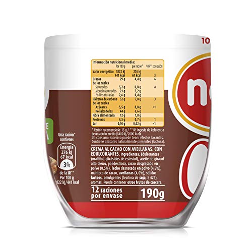 Nocilla Original 0% Azúcares Añadidos: Crema de Cacao Natural con Avellanas y Edulcorantes - Sin Aceite De Palma - 3 Envases de Vidrio Reutilizable de 190 gr. (Total 570 gr.)