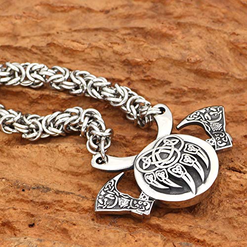 Norse Viking Biker Rock Punk Bear Garra Símbolo Talismán Collar, Hombres Vintage Joyería Original Acero Inoxidable Nordic Viking Doble Hacha Amuleto Colgante,Bear