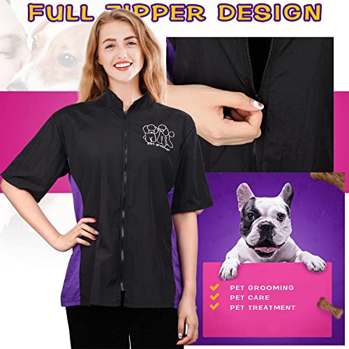 Noverlife Ropa de trabajo de aseo de mascotas de manga corta con cremallera completa, tamaño XL, bata de esteticista, para mascotas, cosmetólogo, uniforme para perros gatos, chaqueta de aseo