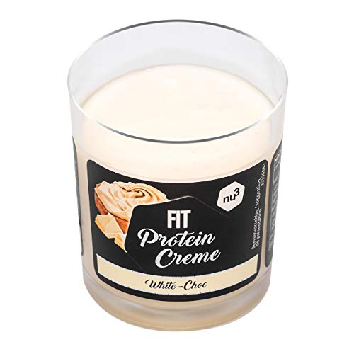 nu3 Fit Protein Creme 200g – Crema de chocolate blanco para untar – Sin aceite de palma ni gluten – Baja en carbohidratos – Con 21% de proteína – Crema proteica – Alternativa fitness baja grasas