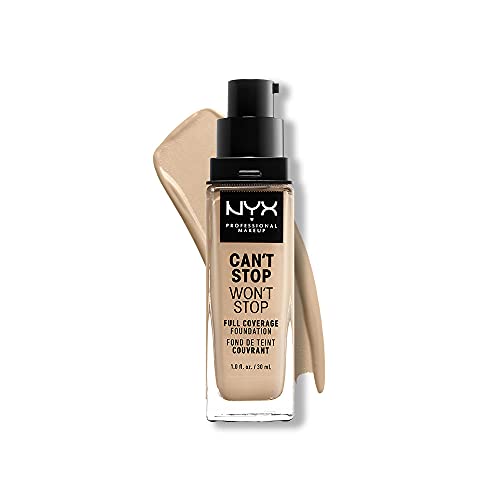 NYX Professional Makeup Base de maquillaje Can't Stop Won't Stop Full Coverage Foundation, Larga duración, Waterproof, Fórmula vegana, Acabado mate, Tono: Nude