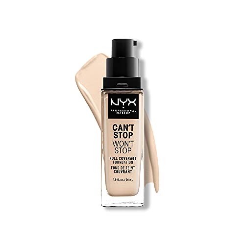 NYX Professional Makeup Base de maquillaje Can't Stop Won't Stop Full Coverage Foundation, Larga duración, Waterproof, Fórmula vegana, Acabado mate, Tono: Pale