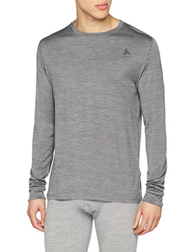 Odlo Suw Top Crew Neck L/S Natural 100% Merin Camiseta, Hombre, Grey Melange - Grey Melange, L