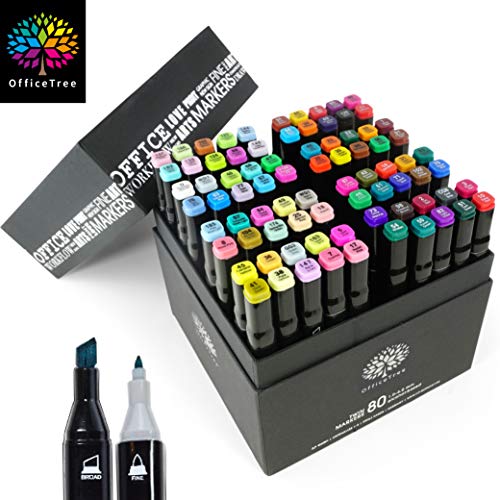 OfficeTree Set con 80 Marcadores de Fibra Touch Twin Marker - Colores Suaves e Intensos - para Diseño, Bocetos, Ilustraciones, Dibujo