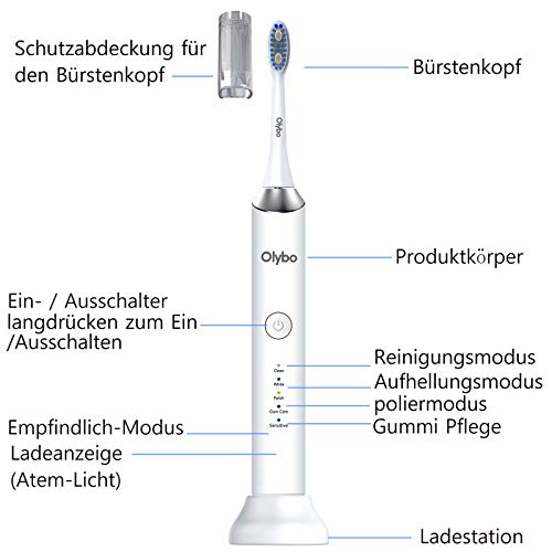Olybo Cepillo de dientes eléctrico sónico de doble pack 一 ST-A9, 2 piezas de mano y 2 estuches de viaje, 5 modos con 10 cabezales de repuesto