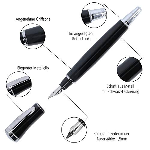 Online Schreibgeräte - Pluma diseño"Tango", puntas de 1,5 mm, 1,1 mm y 1,9 mm, color negro