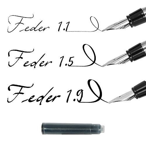 Online Schreibgeräte - Pluma diseño"Tango", puntas de 1,5 mm, 1,1 mm y 1,9 mm, color negro