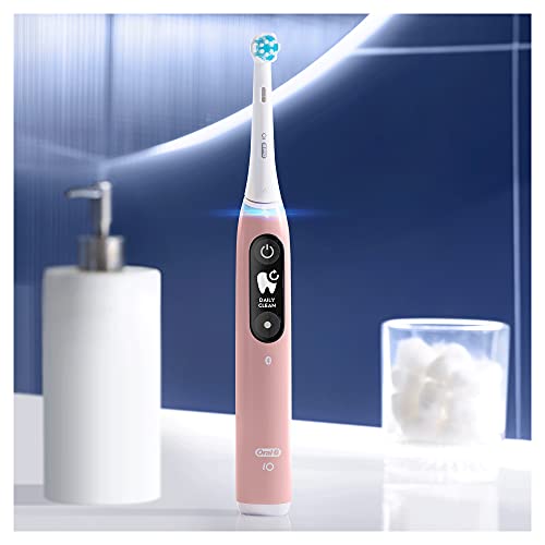 Oral-B iO 6 Sensitive Edición Cepillo de Dientes Eléctrico con Tecnología Braun, Mango con Pantalla Blanco y Negro + 1 Cabezal de Recambio y Funda de Viaje, Rosa, Super Sensitive