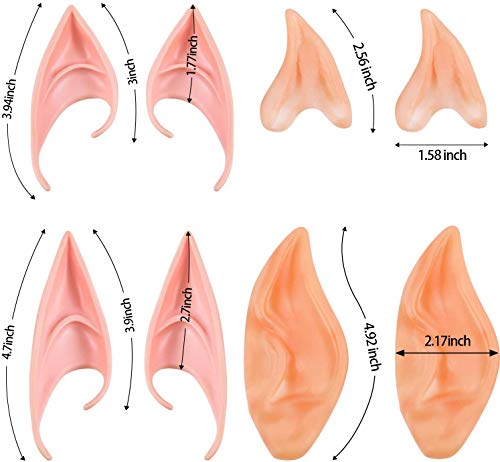 Orejas de elfo de látex Orejas de elfo para fiesta de Halloween Puntas protésicas puntiagudas Oreja, duendecillo de hadas, disfraz de duendecillo, orejas de duende puntiagudas suaves (4 pares)