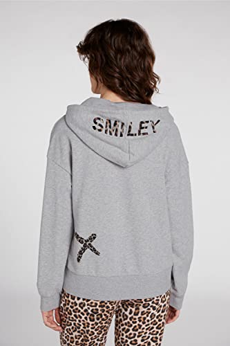 Oui Sudadera con capucha para mujer x Smiley®, corte informal, para el tiempo libre, gris, 38