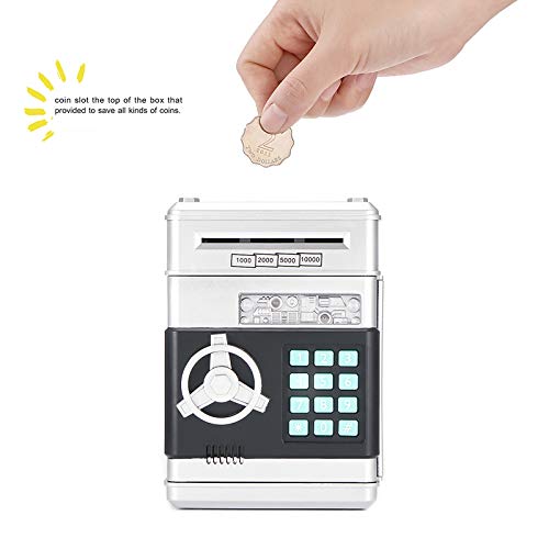 OurLeeme Hucha Electronica, Contraseña Money Bank para Cash Coin ATM Mini Coin Banks Mejores Regalos para niños (Plata)