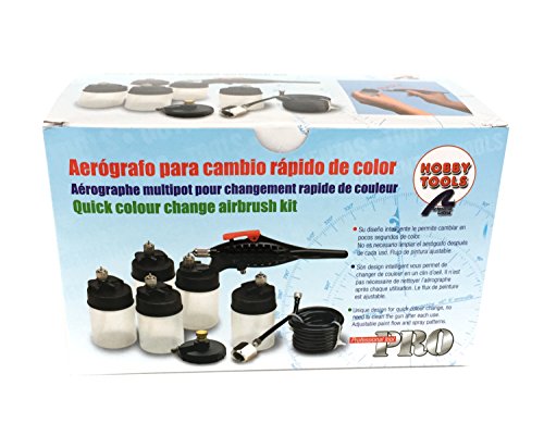 Outletdelocio Completo Set de Aerografia con Cambio rapido de Color. 5 depositos, Manguera y adaptadores