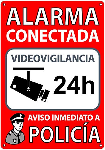 Pack de 3 Carteles Alarma Conectada | Placas Disuasorias A5 Interior/exterior Pvc Flexibles | Lote de 3 Carteles Aviso a la Policía | Zona Vigilada