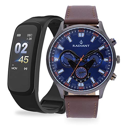 Pack de Reloj analógico para Hombre y Pulsera de Actividad de Regalo. Colección Rumbler de la Marca Radiant. Referencia RA477602. Tamaño 48 mm. Pulsera de Actividad en Color Negro.