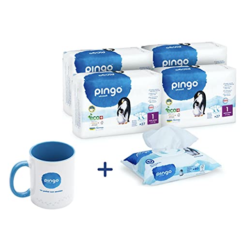 Pack especial Pañales T1 (recién nacido) 108 unidades + REGALO toallitas Pingo + Taza