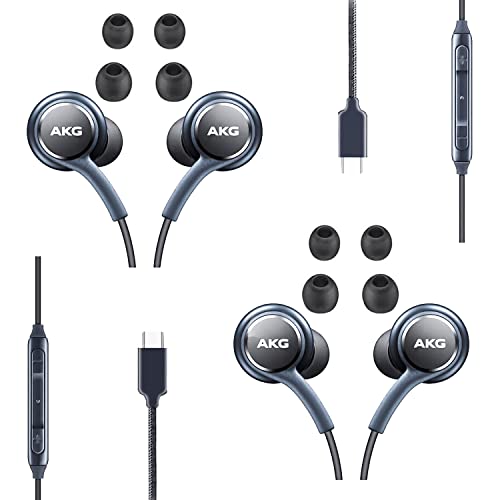 Pack【2】 Auriculares con Cable AKG, Micrófono y Manos Libres. Conector Tipo C. Compatible con Samsung Galaxy S21 Ultra, Galaxy S20 FE, Galaxy S10, S9 Plus, S10e, Note 10