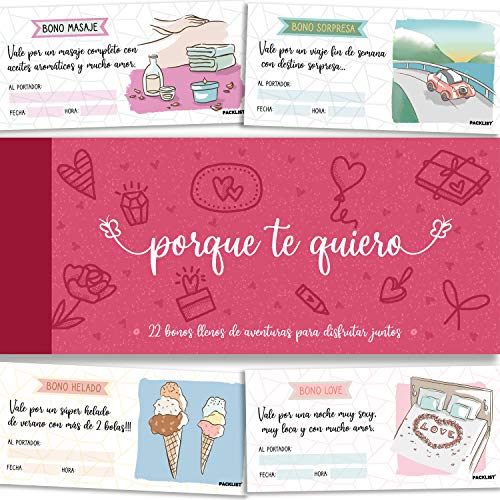 PACKLIST Talonario para Parejas, 22 Románticos Vales para Regalar. Regalo Aniversario Pareja. Regalos para Parejas y Enamorados - Regalo Novia, Regalos Románticos para Mujer, Regalo Aniversario Hombre