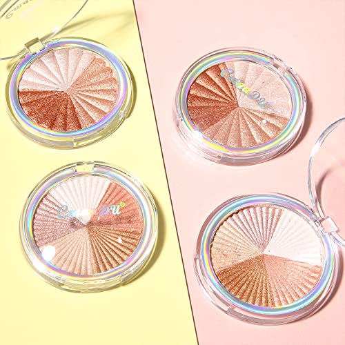 Paleta De Iluminadores De Maquillaje Coloretes En Polvo - Polvos Bronceadores Highlighter Paleta Maquillaje Profesional - Altamente Pigmentados Colores Brillante - Vegano, Hipoalergénico (01)