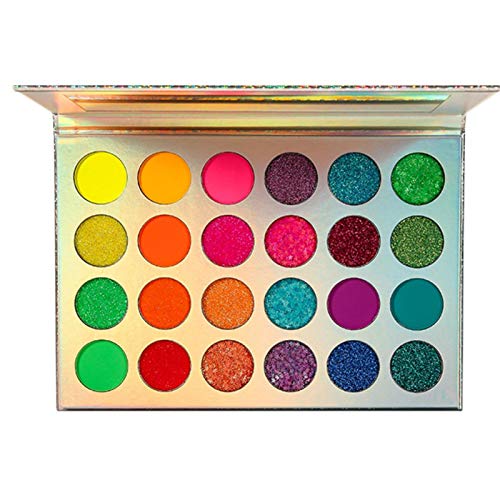 Paleta De Sombras De Ojos De Colores Neón Glitter Matte, A-fflano Pro UV Blacklight Luminous Paleta De Sombras De Ojos Altamente Pigmentadas, Sedoso Arco Iris Azul Rojo Naranja Morado Verde G-lam