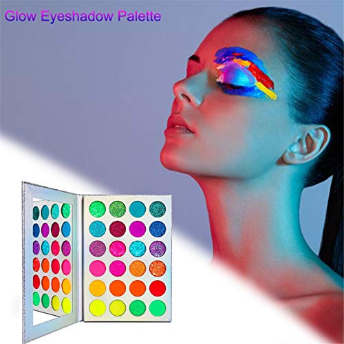 Paleta De Sombras De Ojos De Colores Neón Glitter Matte, A-fflano Pro UV Blacklight Luminous Paleta De Sombras De Ojos Altamente Pigmentadas, Sedoso Arco Iris Azul Rojo Naranja Morado Verde G-lam