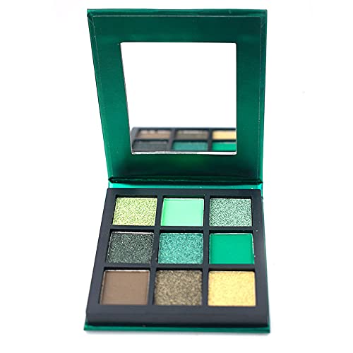 Paleta de sombras de ojos, paleta de sombras de ojos de larga duración, paleta de sombras de ojos profesionales altamente pigmentadas, 9 tonos, mate, perlado, metálico, lentejuelas, tono: verde