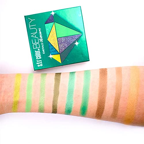 Paleta de sombras de ojos, paleta de sombras de ojos de larga duración, paleta de sombras de ojos profesionales altamente pigmentadas, 9 tonos, mate, perlado, metálico, lentejuelas, tono: verde