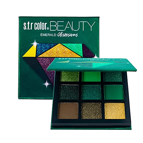 Paleta de sombras de ojos, paleta de sombras de ojos de larga duración, paleta de sombras de ojos profesionales altamente pigmentadas, 9 tonos, mate, perlado, metálico, lentejuelas, tono: verde