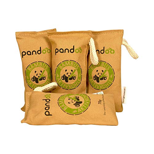 pandoo 4 x 75g Ambientador de bambú natural con carbón activado - Purificador de aire, deshumidificador, Utilizable por 2 años, libre de química y contaminantes y 100% biodegradable