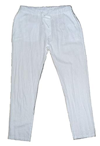 Pantalón de puro lino ligero de verano para hombre y niño con cintura elástica Color blanco. 48