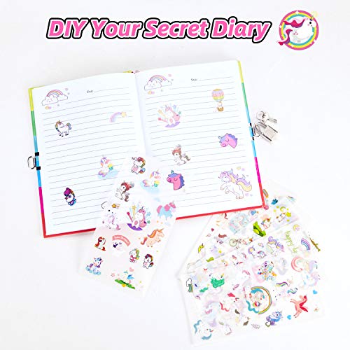 Paochocky 14 PCS Juego de papelería Bonita de Unicornio,Cuaderno de Diario con Cerradura Regalos de cumpleaños Navidad para niñas